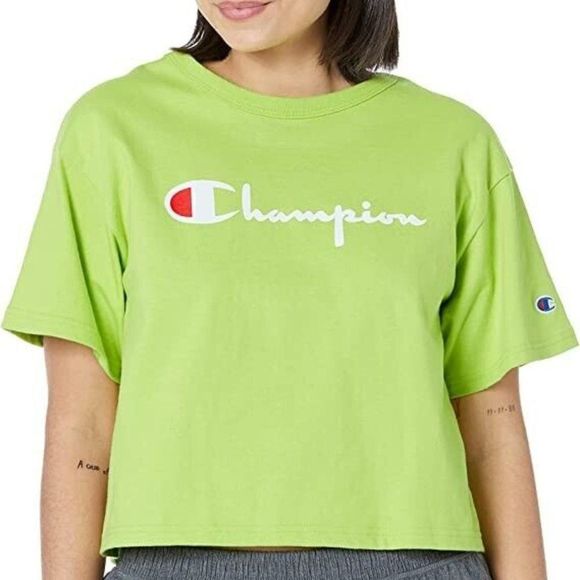 Champion Tops - Champion Women's Heritage Cropped Tee Lively Lime Vintage Script WL956551058 CA